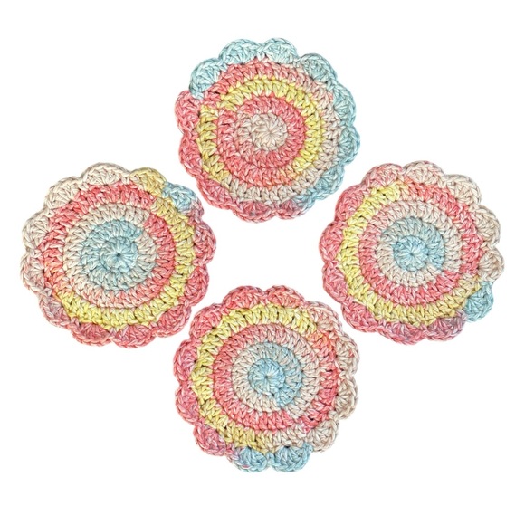 Handcrafted Crochet Coasters set of 4 Pastel colors - Picture 2 of 3